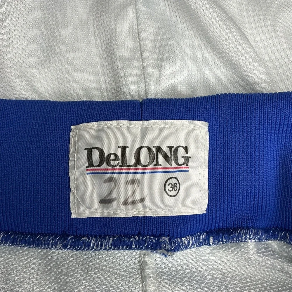 Vintage DeLONG Mens Mesh Basketball Shorts White Blue Gray Striped Size 36 12-94